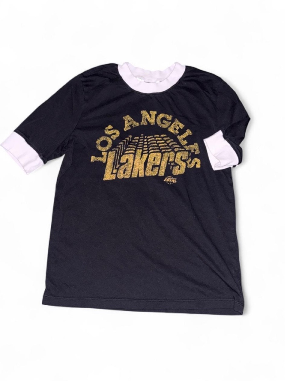 Junk Food Clothing Black Ringer Tee with Gold Lakers Logo